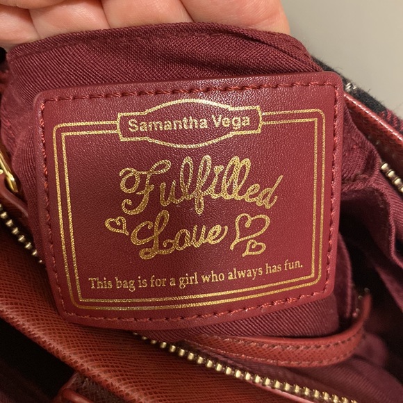 EUC RARE Samantha Vega Fulfilled Love Burgundy Tartan Plaid Crossbody Handbag. - Picture 8 of 17